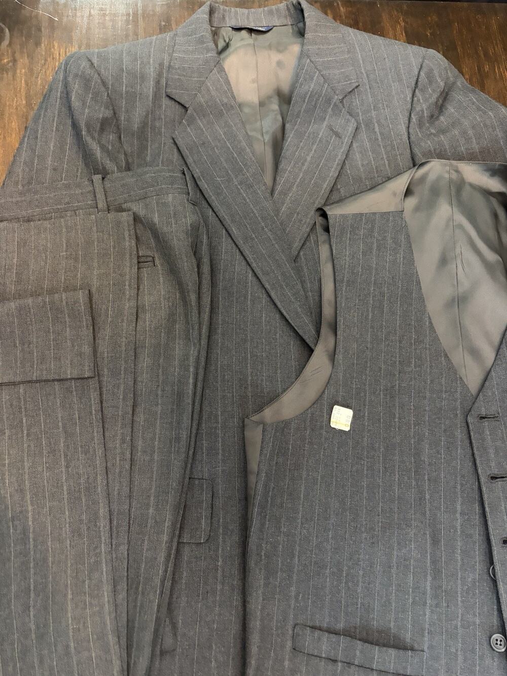 Kuppenheimer Premier Edition 3 Pc Suit 40R 34-30 Gray Striped Wool NWT 80's VTG